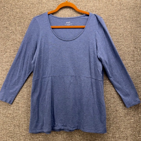 J Jill Womens Tunic Top Size Large Seamed Swing Blue 3/4 Sleeve Comfort Knit - Picture 1 of 13